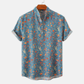Men's Short Sleeve Print Shirt | Stand-Up Collar Button-Up