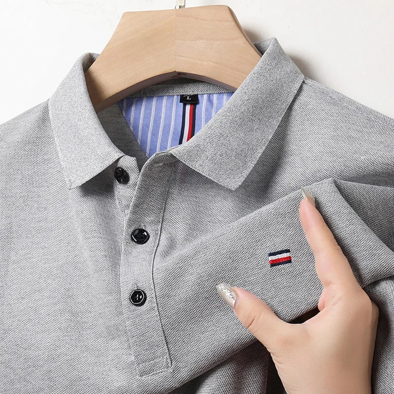 Men's Breathable Polo Shirt, Cotton Blend with Embroidery Detail