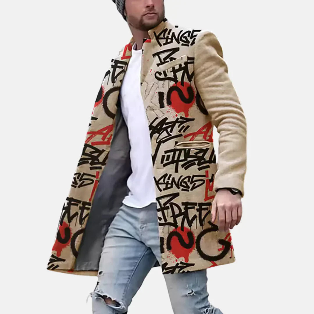 Men's Street Print Jacket - Casual Adjustable Zip-Up Coat