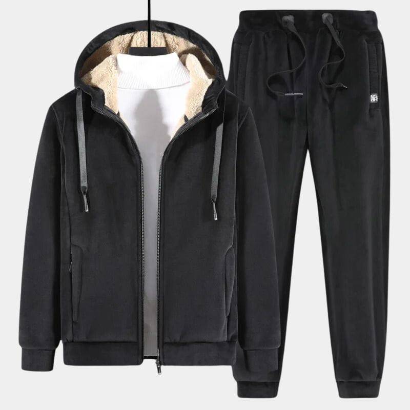Luvin Blanc Men's Two-Piece Set - Cotton Cashmere Loungewear with Lamb Velvet Lining