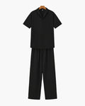 Men's Two-Piece Short Sleeve Shirt and Pants Set with V-Neck, Casual Matching Outfit