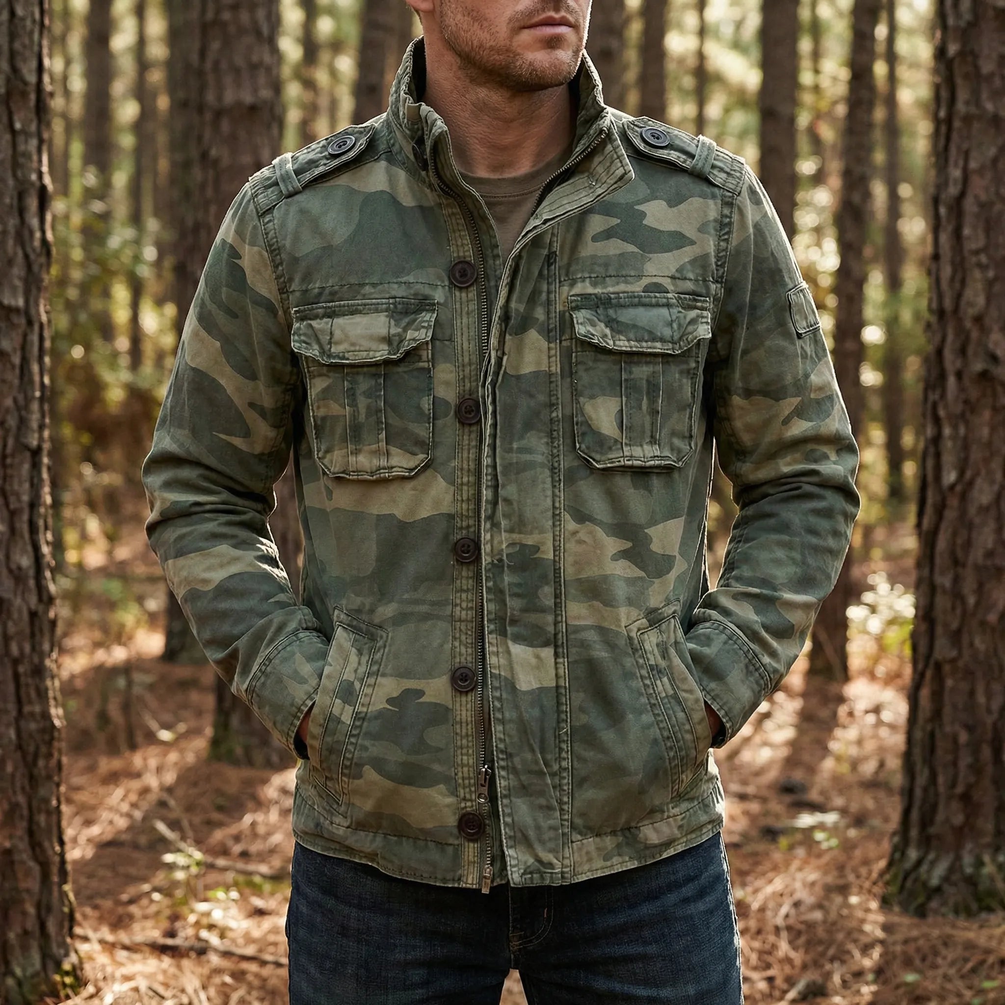 Men's Camouflage Military Jacket - Cotton Lined Casual Coat
