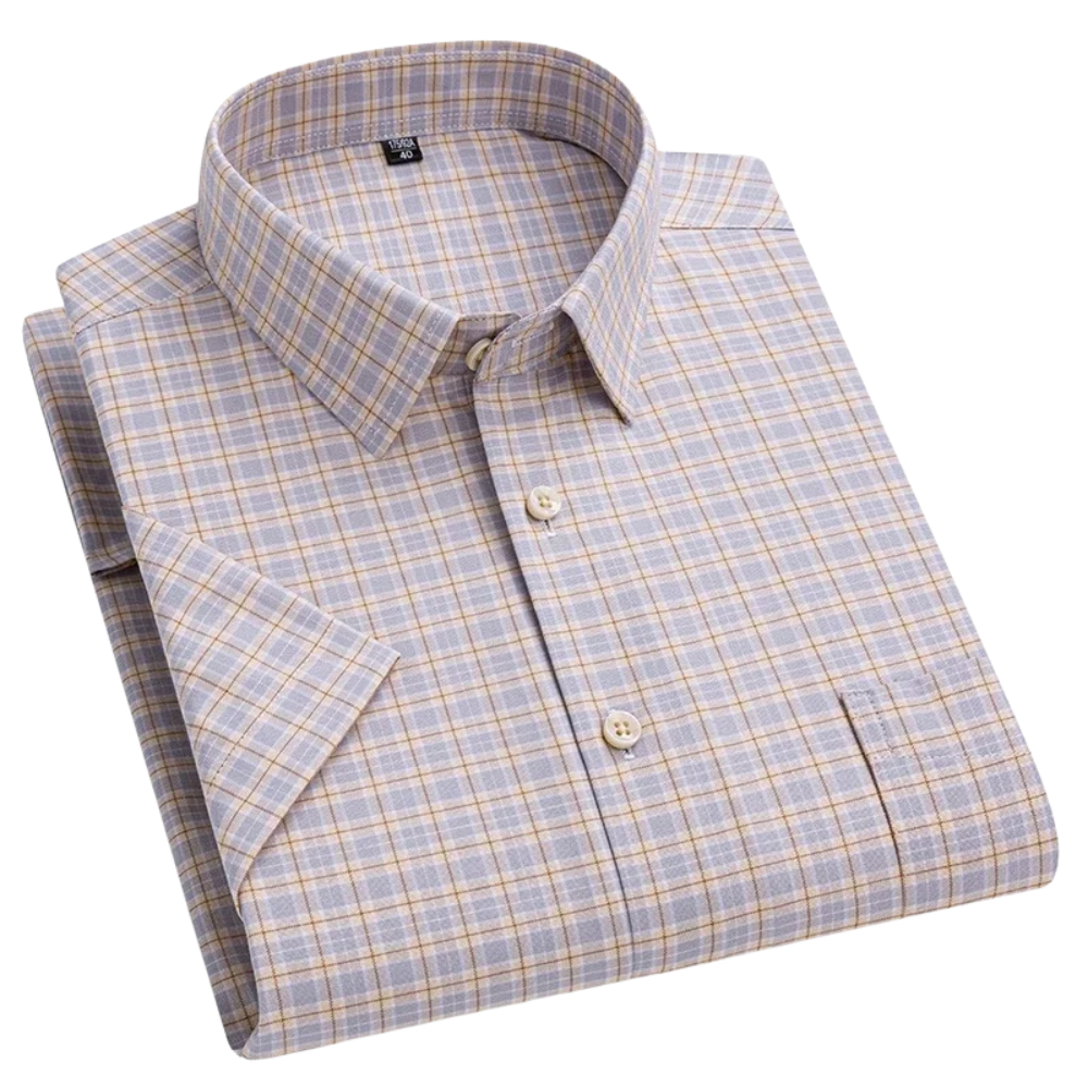 Men's Striped Short Sleeve Shirt with Chest Pocket, Breathable Summer Fit