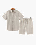 Men's Button-Down Shirt and Shorts Set with Elastic Waist, Summer Two-Piece Outfit