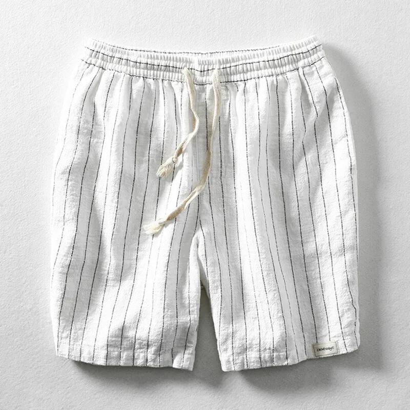 Men's Linen Shorts - Lightweight Cotton-Linen Pinstripe Shorts
