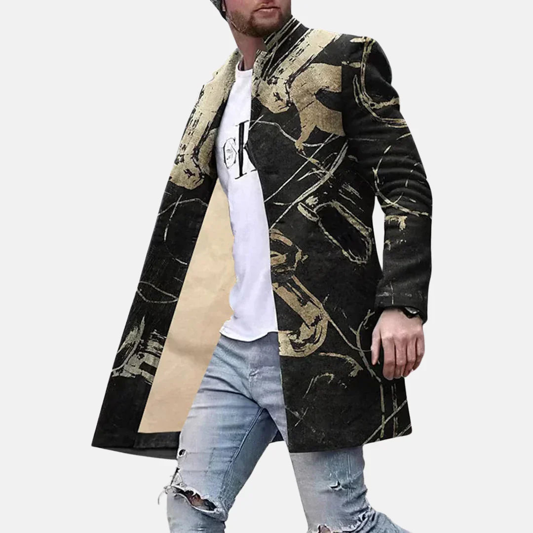 Men's Street Print Jacket - Casual Adjustable Zip-Up Coat