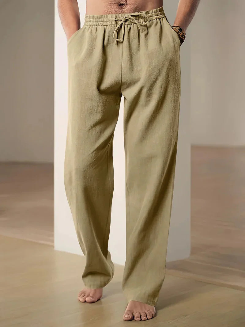 Men's Relaxed-Fit Drawstring Pants - Casual Cotton-Linen Trousers
