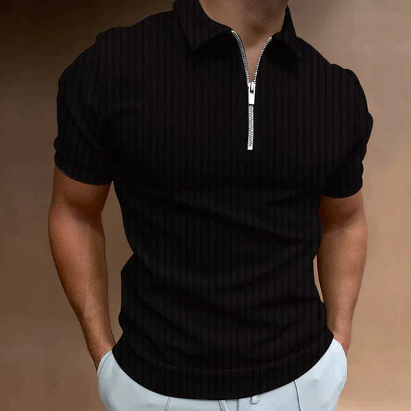 Men's Muscle Fit Polo Shirt | Zip-Up Athletic Fit Polo