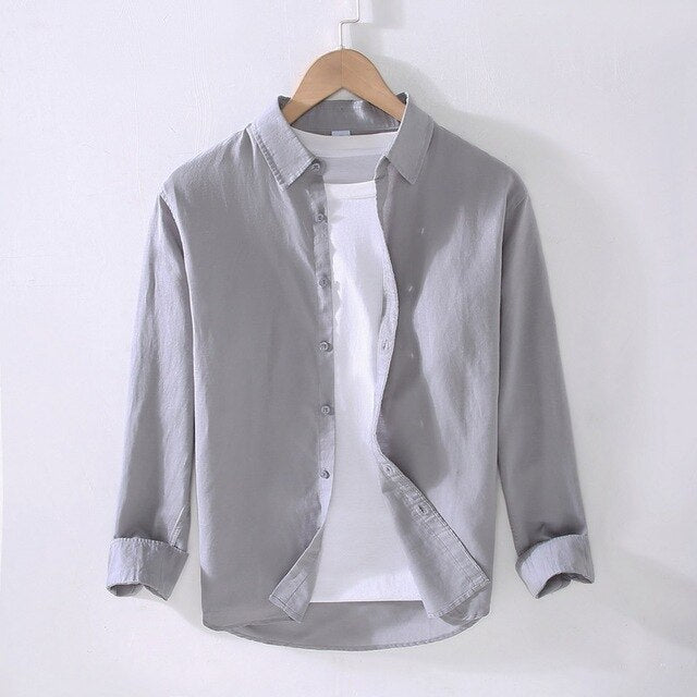 Men's Long Sleeve Cotton Linen Shirt | Breathable Button-Down