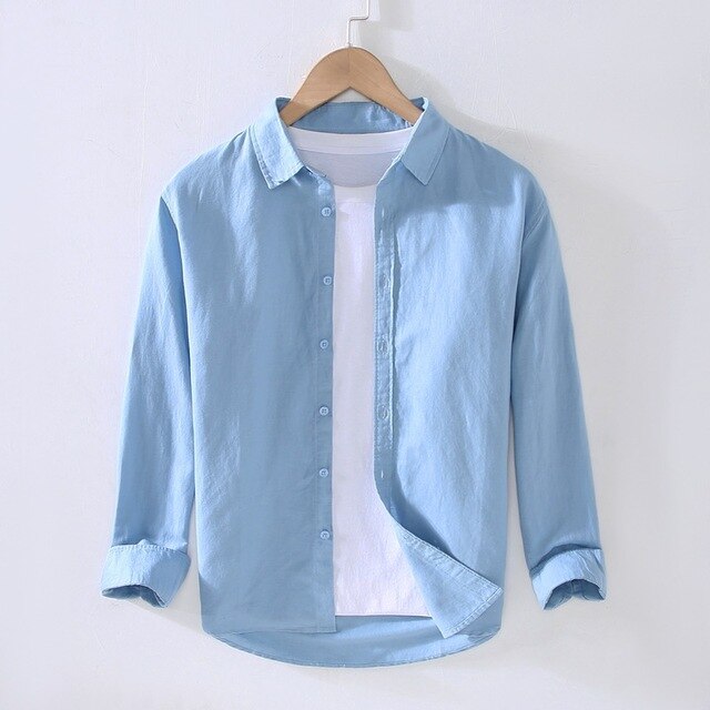 Men's Long Sleeve Cotton Linen Shirt | Breathable Button-Down