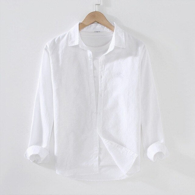 Men's Long Sleeve Cotton Linen Shirt | Breathable Button-Down