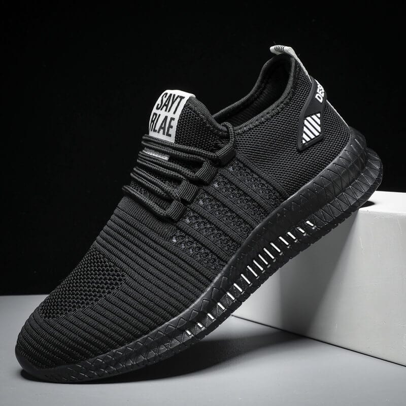 Men's Knit Mesh Athletic Shoes, Breathable Lace-Up Running Sneakers