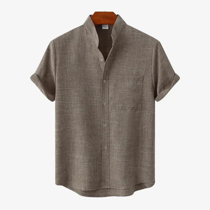 Men's Collarless Summer Shirt, Casual Button-Front Shirt