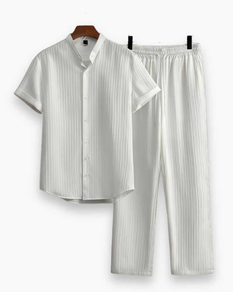 Men's Coordinated Button-Down Shirt and Pants Set, Summer Two-Piece Outfit