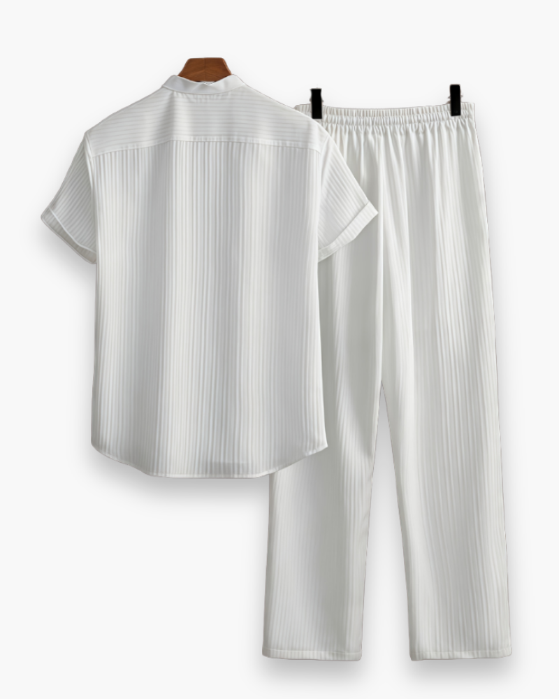 Men's Coordinated Button-Down Shirt and Pants Set, Summer Two-Piece Outfit