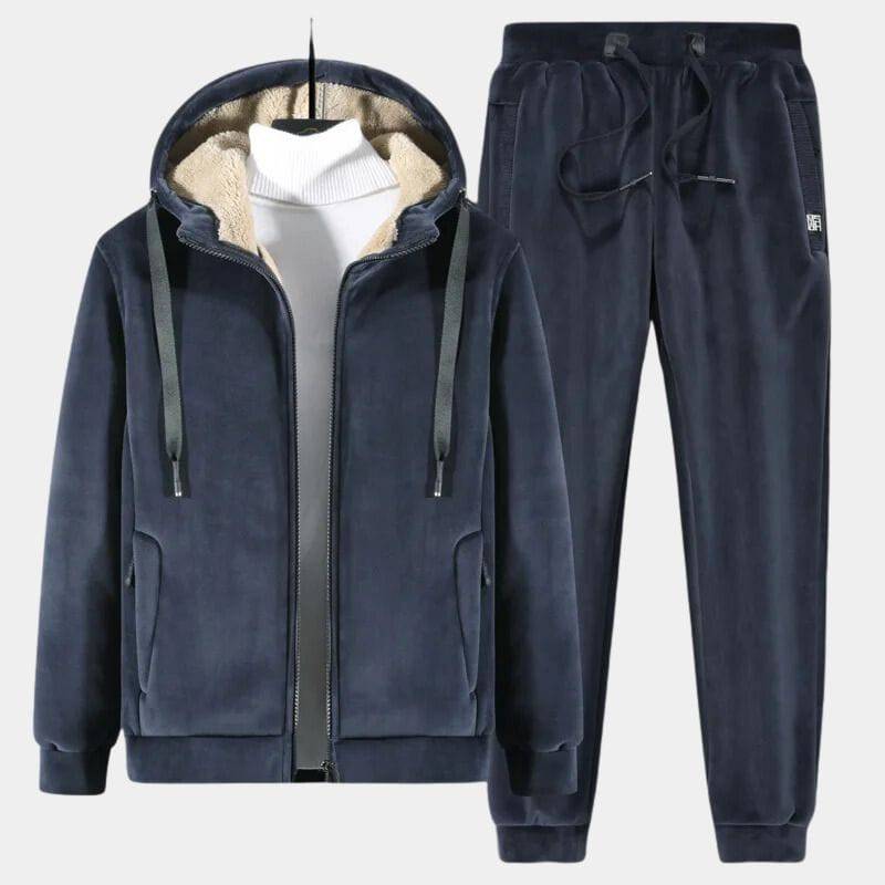 Luvin Blanc Men's Two-Piece Set - Cotton Cashmere Loungewear with Lamb Velvet Lining