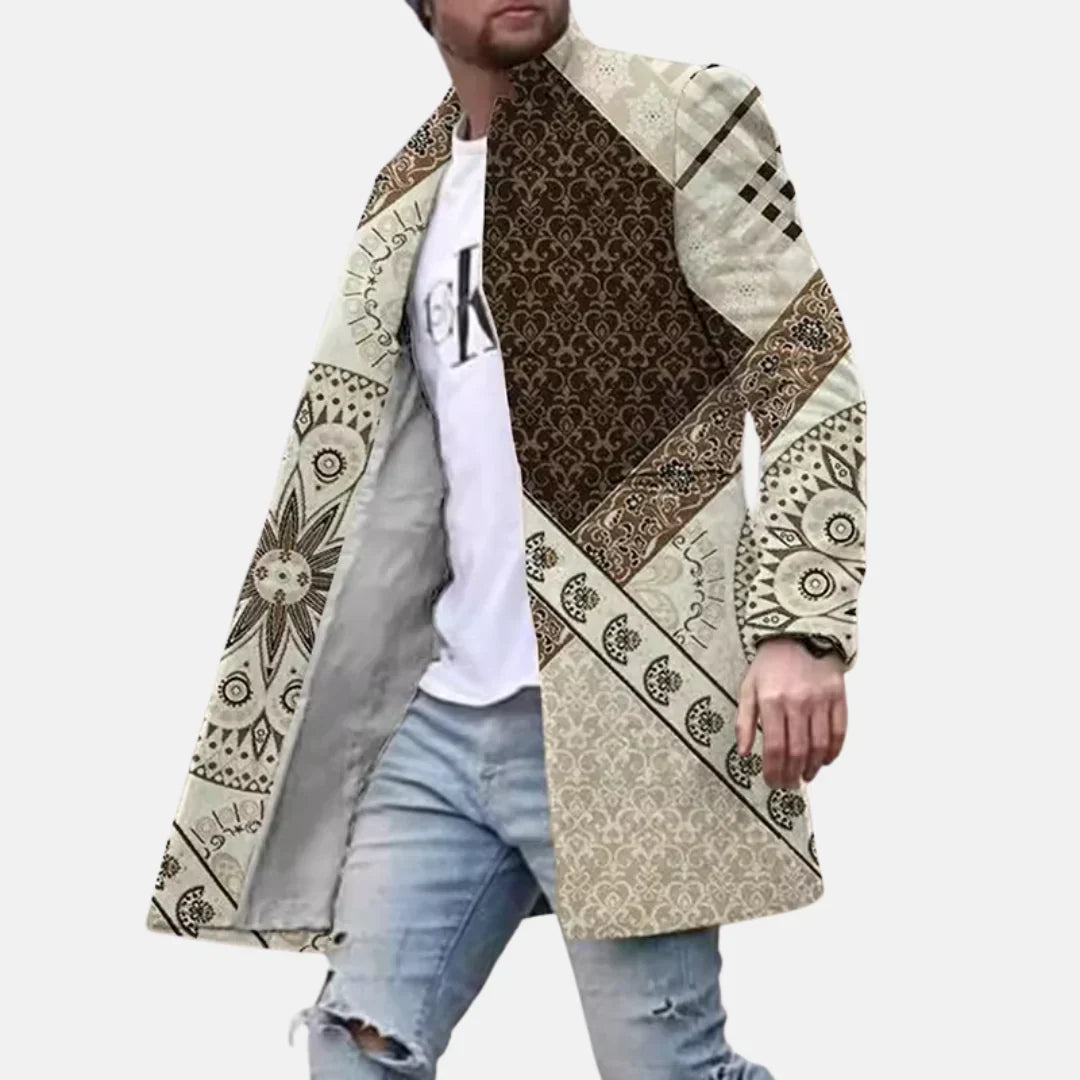 Men's Street Print Jacket - Casual Adjustable Zip-Up Coat