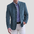 Men's Button-Up Jacket with Stand Collar and Multiple Pockets