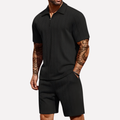 Men's 2-Piece Casual Outfit Set, Quarter-Zip Polo and Matching Shorts