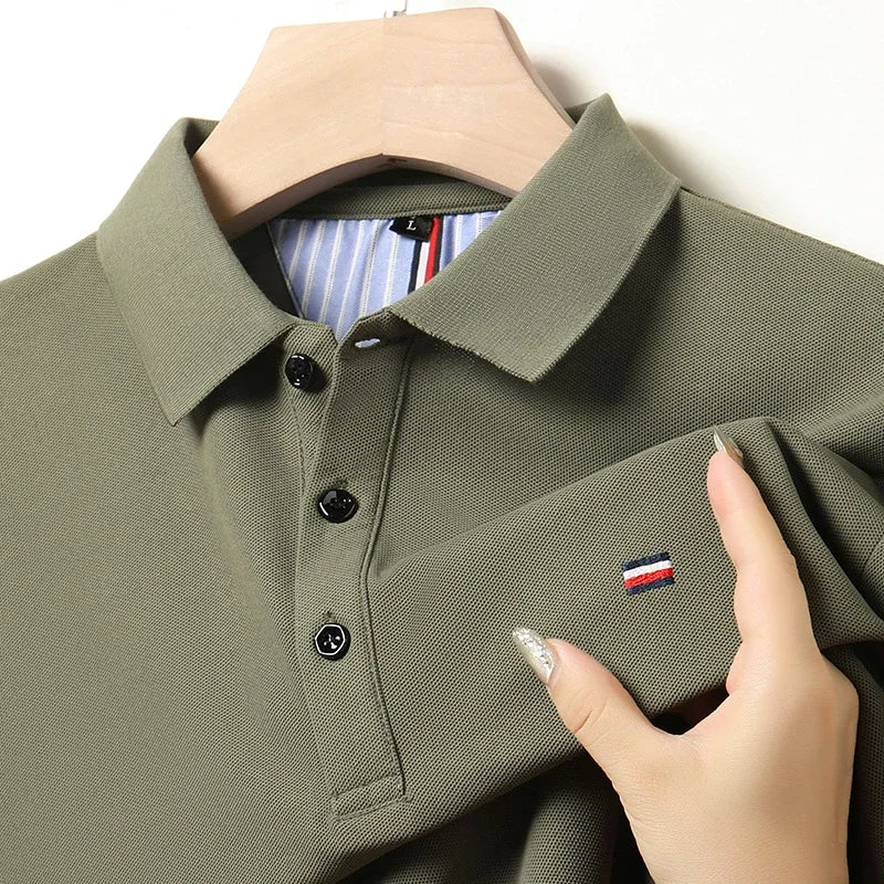 Men's Breathable Polo Shirt, Cotton Blend with Embroidery Detail