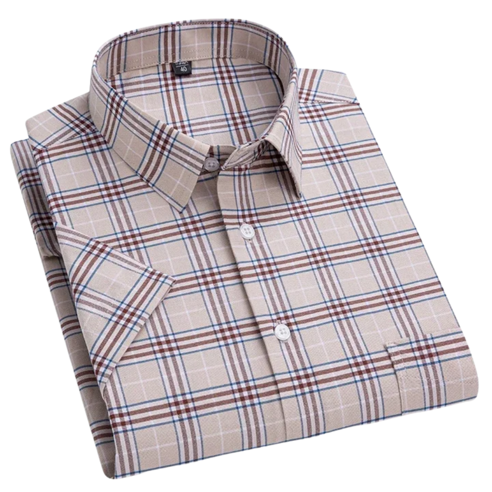Men's Striped Short Sleeve Shirt with Chest Pocket, Breathable Summer Fit
