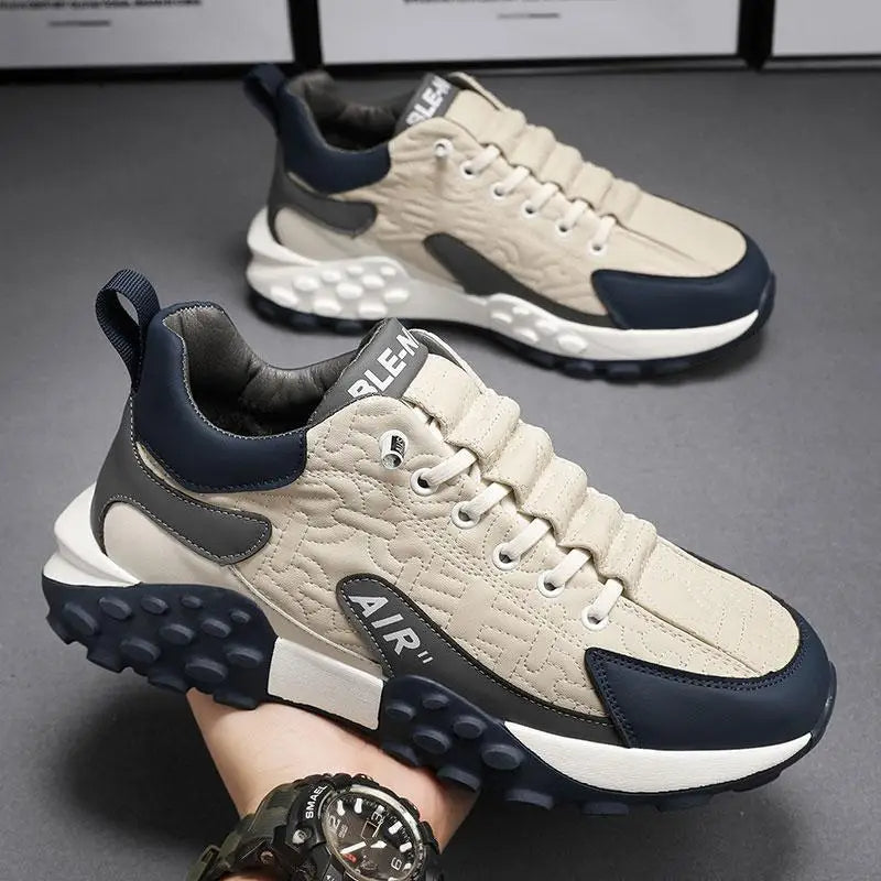 Men's Platform Sneakers - Breathable Lace-Up Casual Shoes