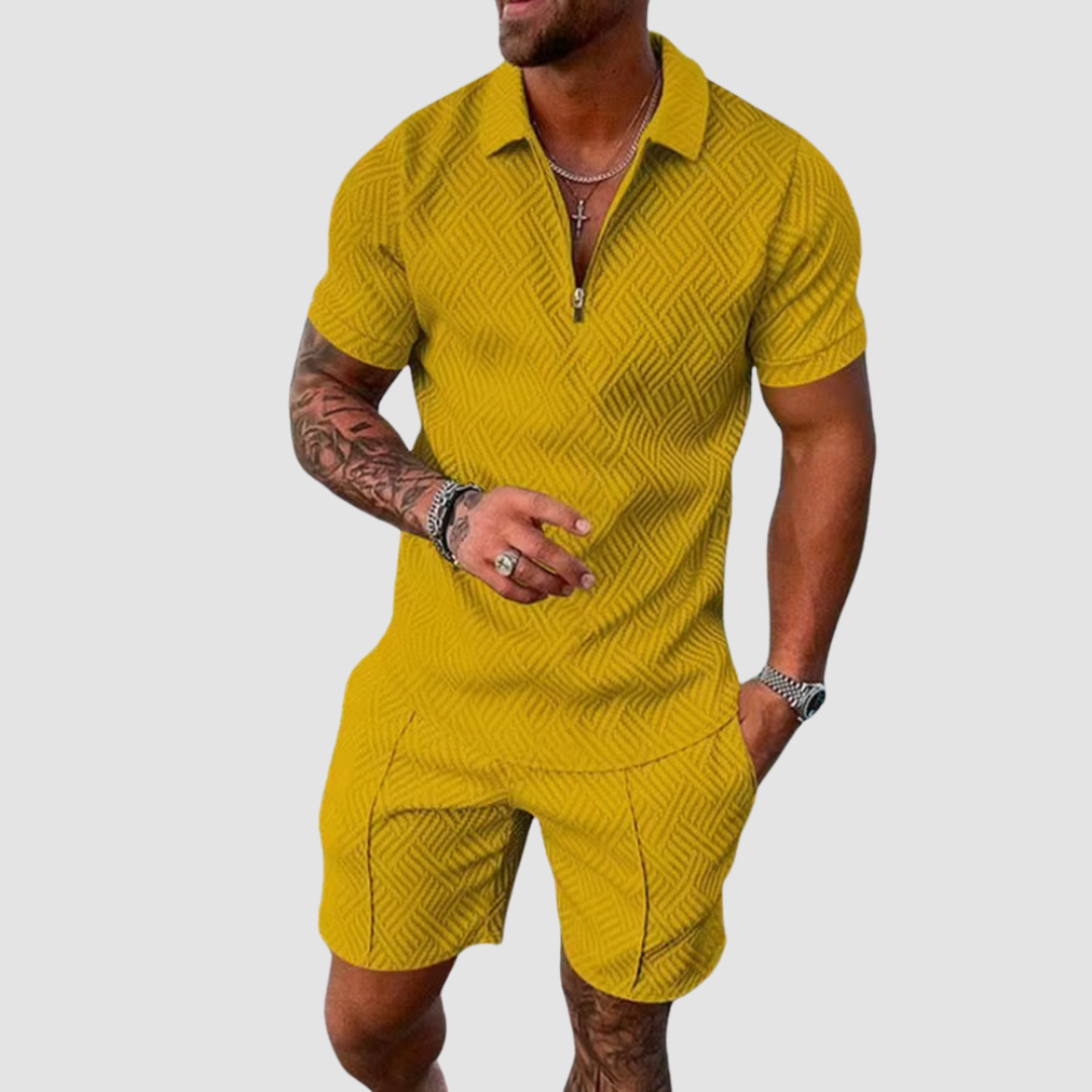 Men's Two-Piece Summer Set - Cotton Linen Shirt & Shorts Outfit