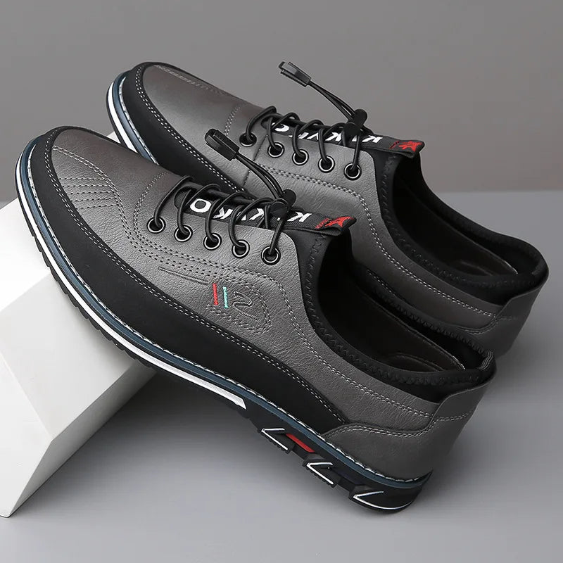 Men's Vegan Leather Lace-Up Shoes, Chunky Sole Dress Sneakers