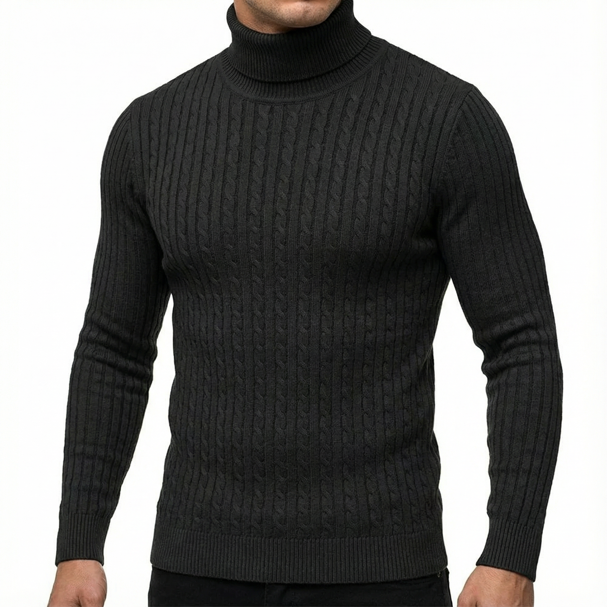 Sorento Turtleneck Sweater for Men - Cable Knit Slim Fit Pullover