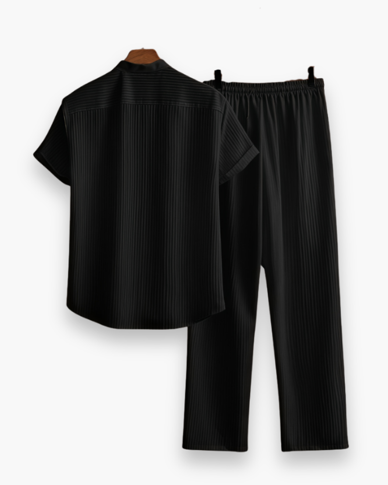 Men's Coordinated Button-Down Shirt and Pants Set, Summer Two-Piece Outfit