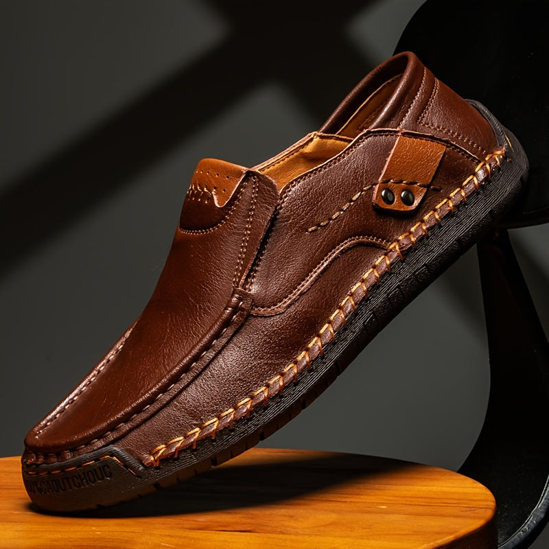 Men's Vegan Leather Loafers - Slip-On with Visible Stitching
