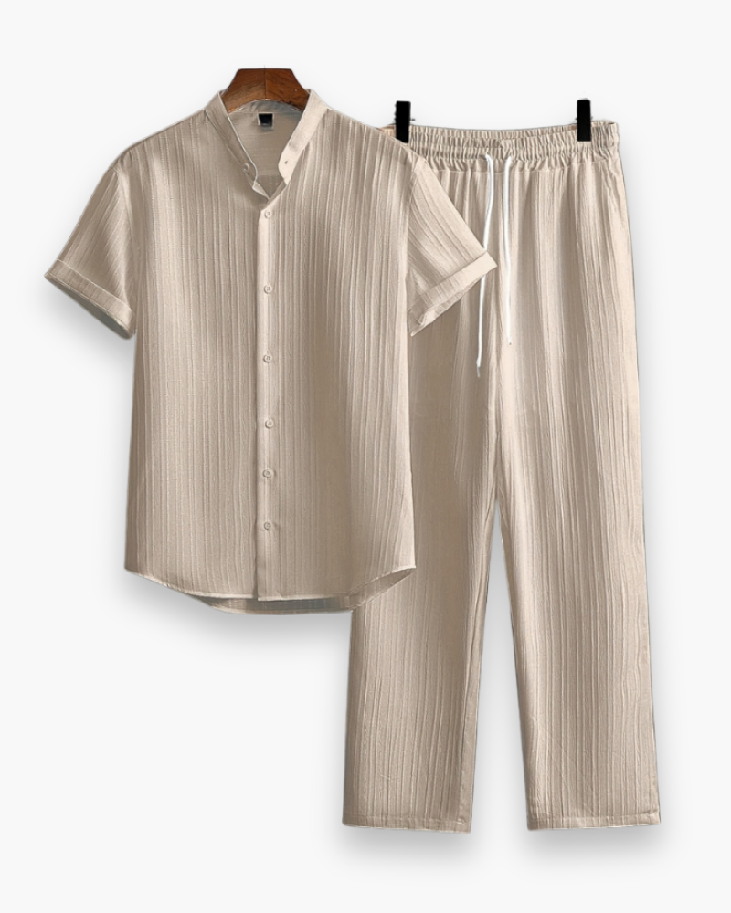 Men's Coordinated Button-Down Shirt and Pants Set, Summer Two-Piece Outfit