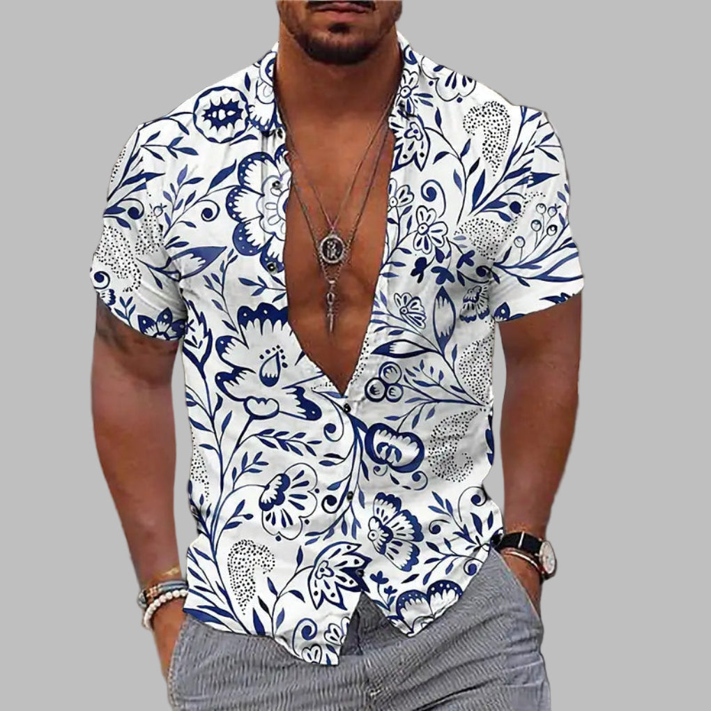 Men's Printed Short Sleeve Shirt - Lightweight Beach and Casual Top
