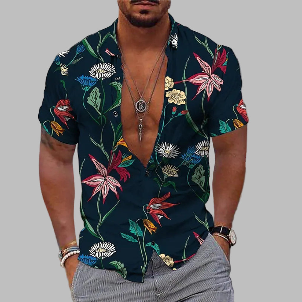 Men's Printed Short Sleeve Shirt - Lightweight Beach and Casual Top