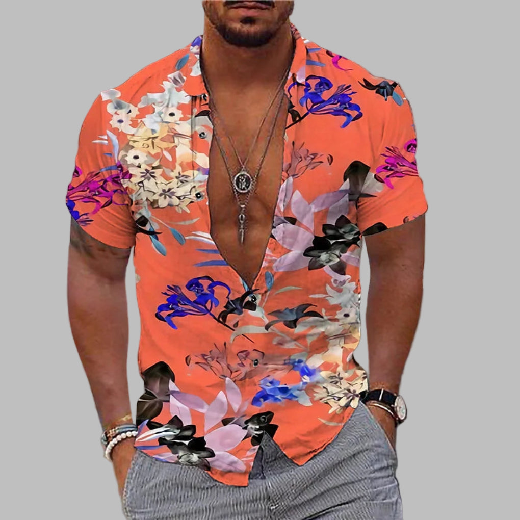 Men's Printed Short Sleeve Shirt - Lightweight Beach and Casual Top