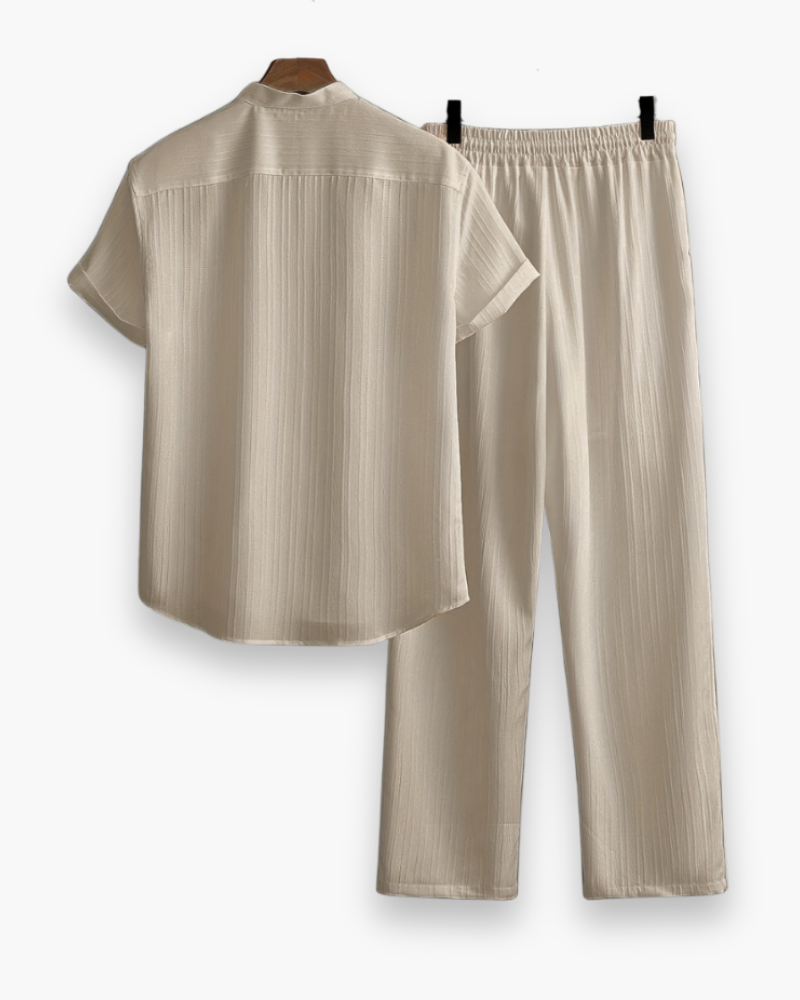 Men's Coordinated Button-Down Shirt and Pants Set, Summer Two-Piece Outfit