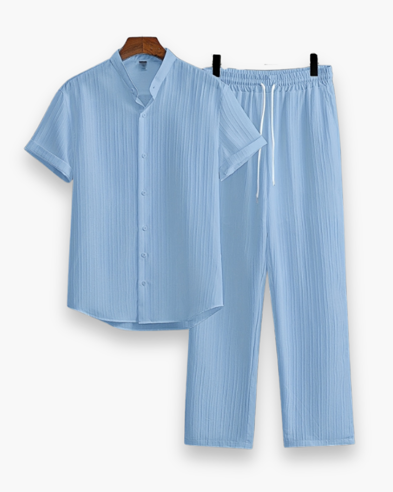 Men's Coordinated Button-Down Shirt and Pants Set, Summer Two-Piece Outfit