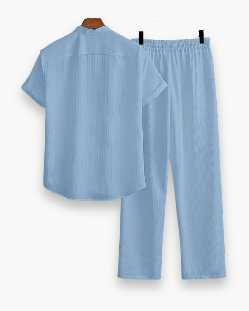 Men's Coordinated Button-Down Shirt and Pants Set, Summer Two-Piece Outfit