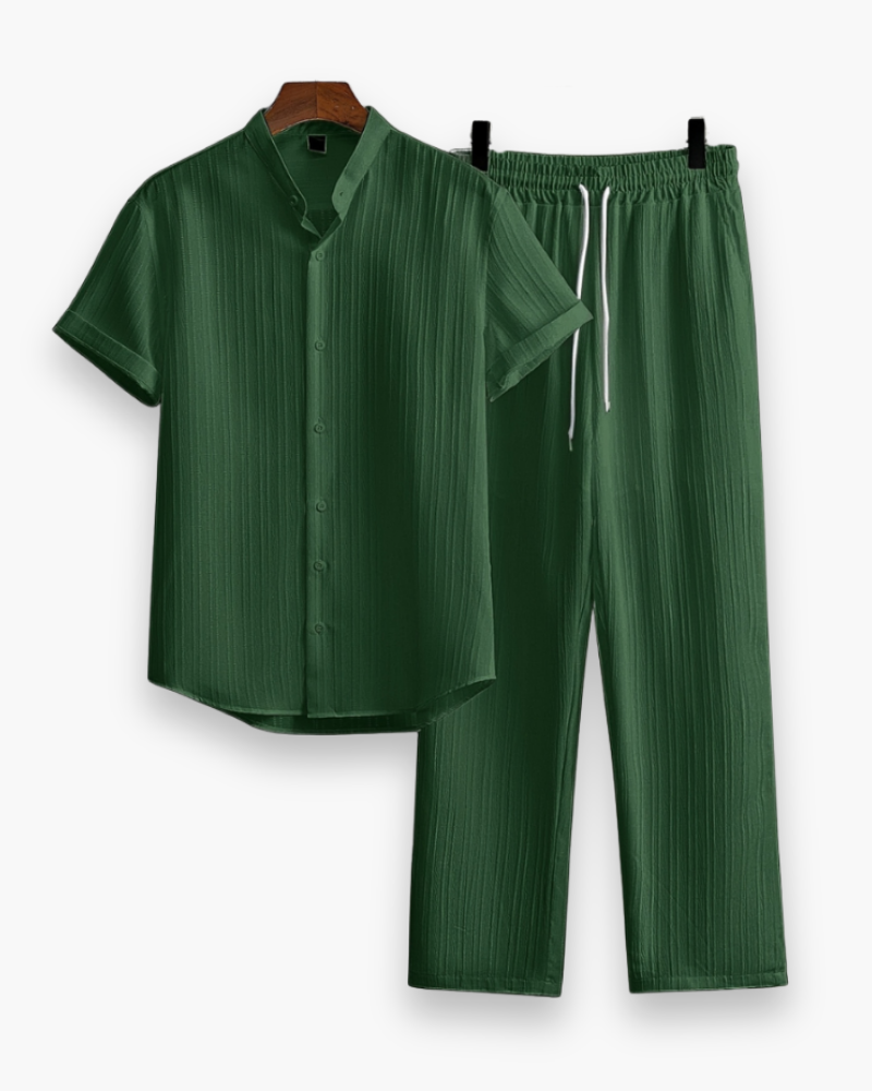 Men's Coordinated Button-Down Shirt and Pants Set, Summer Two-Piece Outfit