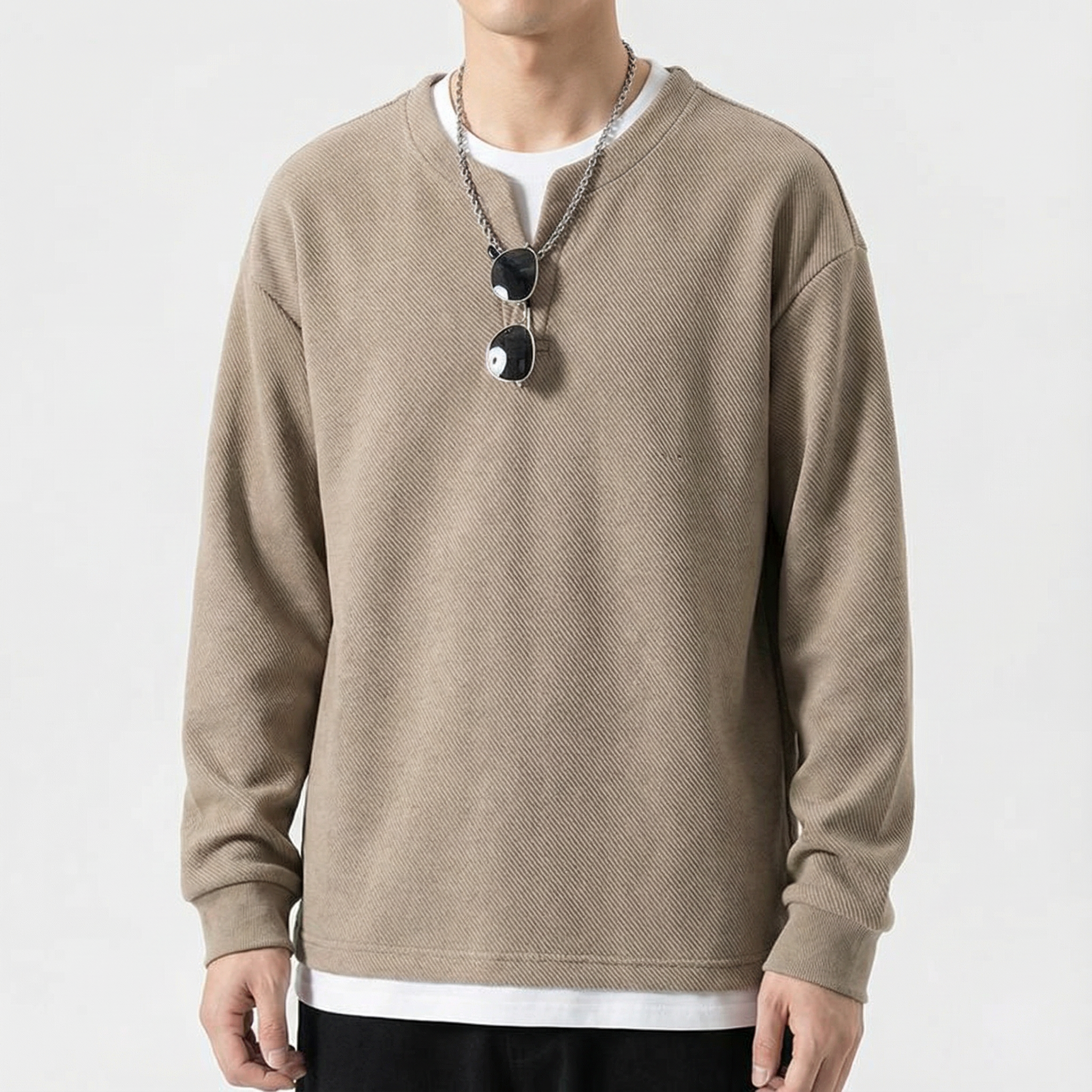 Malaga Cotton Split-Neck Jumper for Men - Relaxed Everyday Sweater