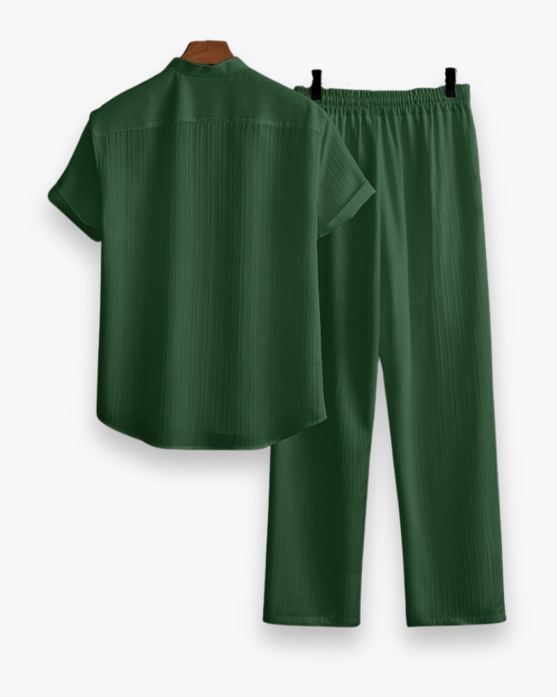 Men's Coordinated Button-Down Shirt and Pants Set, Summer Two-Piece Outfit