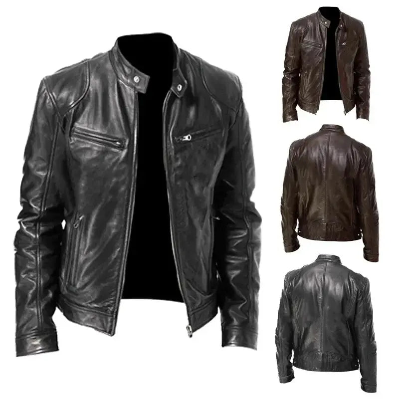Men's Faux Leather Motorcycle Jacket, Classic Biker Style Outerwear