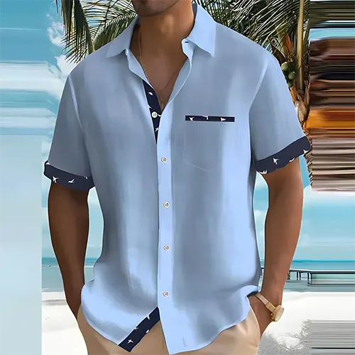 Men's Short Sleeve Summer Shirt, Breathable Cotton Blend Casual Shirt