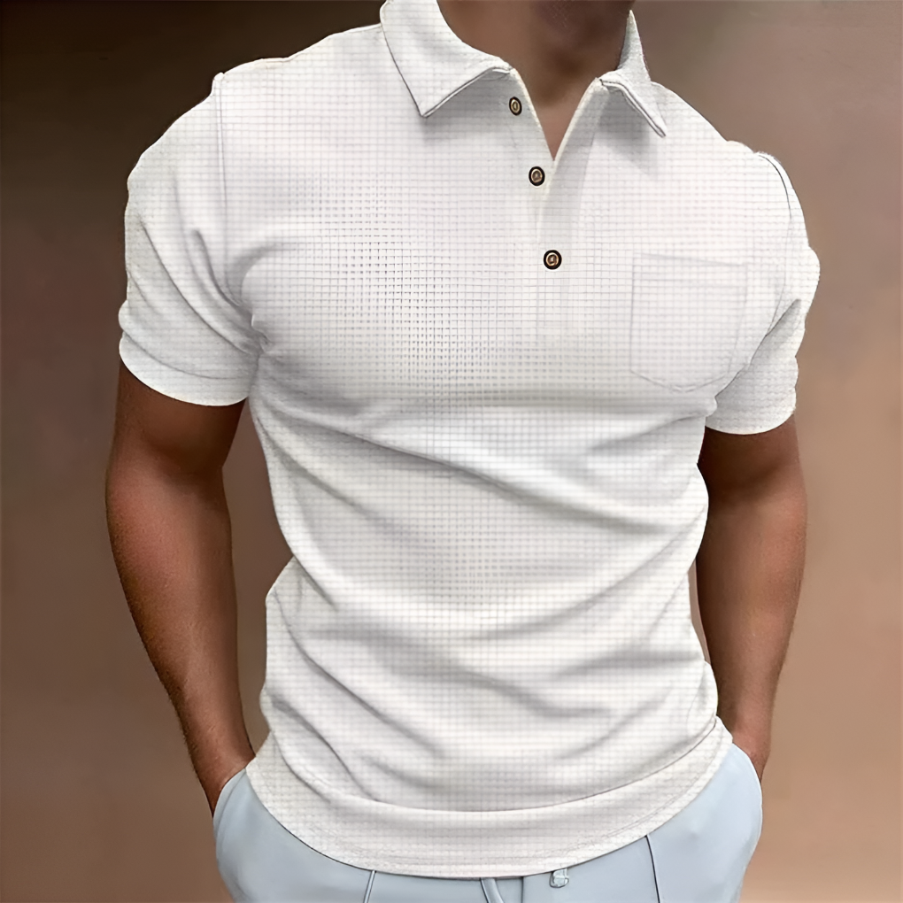 Men's Short-Sleeve Half-Zip Polo Shirt, Textured Casual Pullover