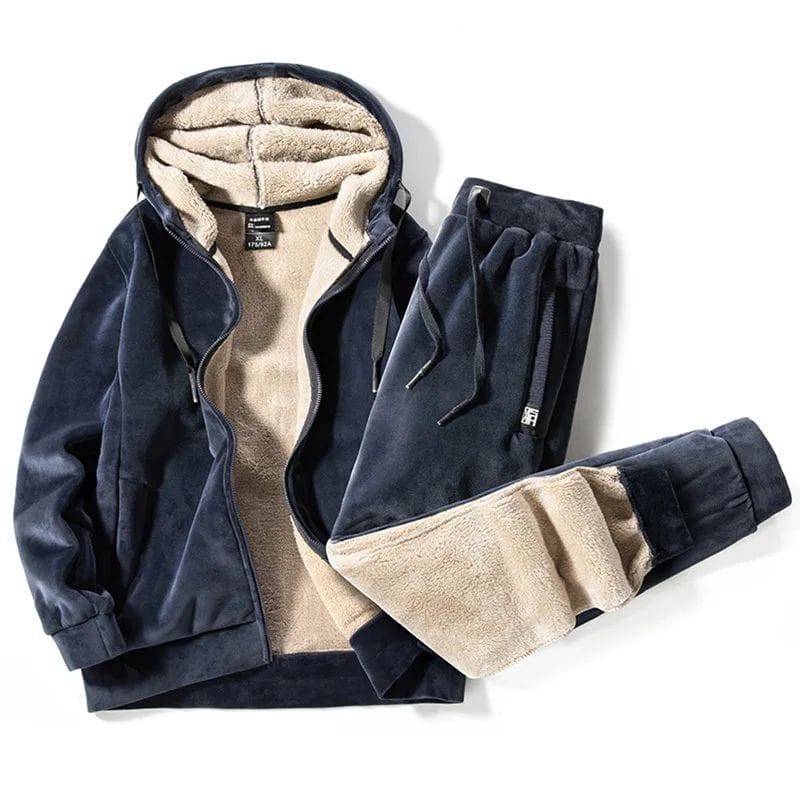 Luvin Blanc Men's Two-Piece Set - Cotton Cashmere Loungewear with Lamb Velvet Lining