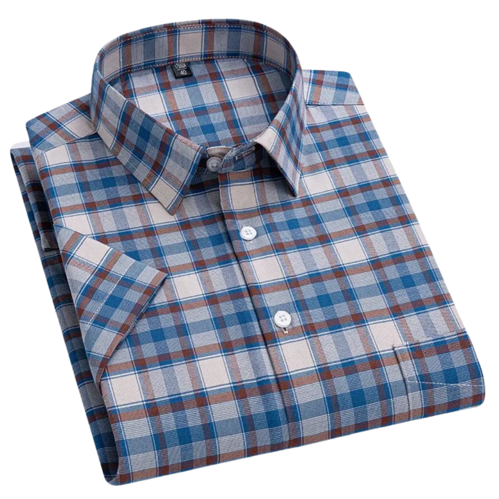 Men's Striped Short Sleeve Shirt with Chest Pocket, Breathable Summer Fit