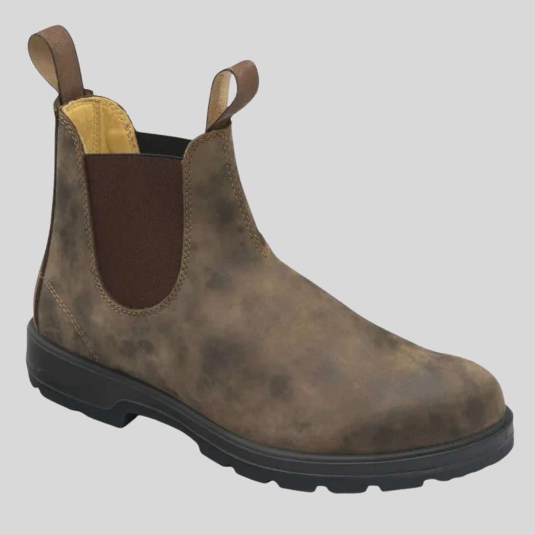 Men's Slip-On Boots with Elastic Side Panels - Leather Ankle Boots