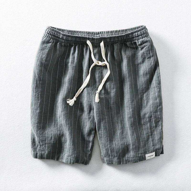 Men's Linen Shorts - Lightweight Cotton-Linen Pinstripe Shorts