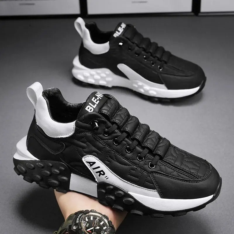 Men's Platform Sneakers - Breathable Lace-Up Casual Shoes