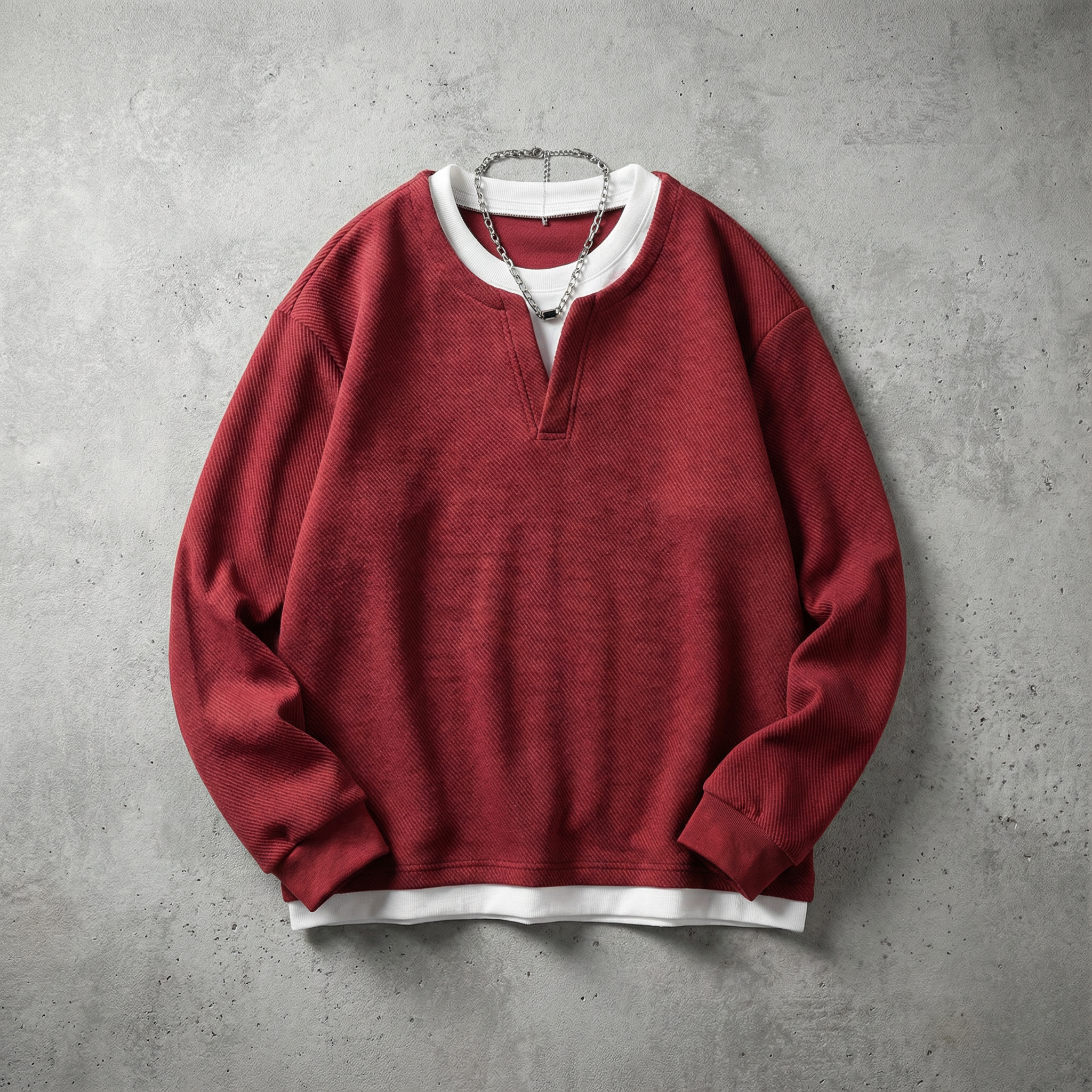 Serena Cotton Pullover for Men - Relaxed Fit Split Neckline Top